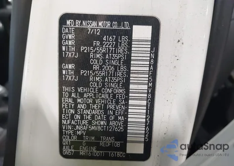 2012 Nissan Juke Sl z USA, uszkodzony, nr VIN JN8AF5MV8CT127625